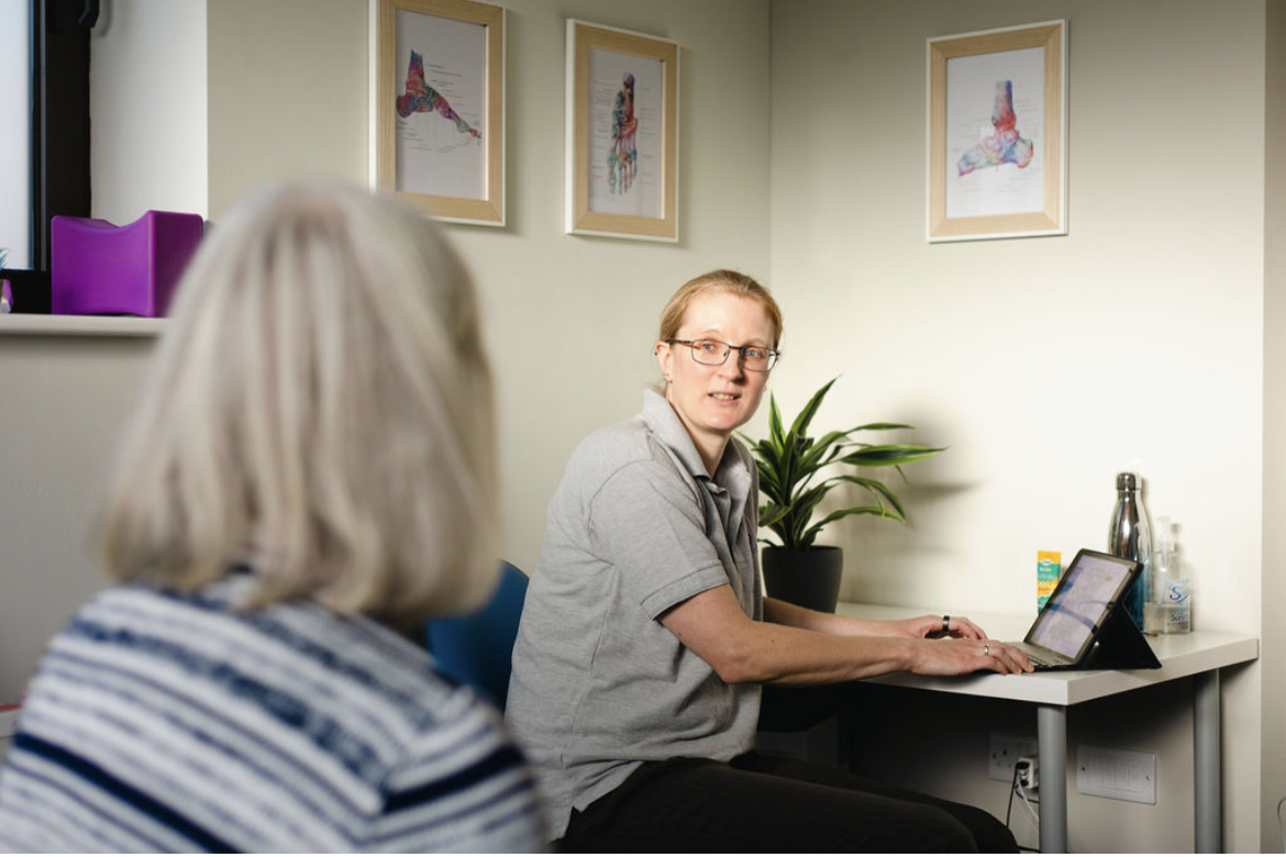 Catherine Fletcher-Liddell with a patient at CF Foot Clinic Basingstoke